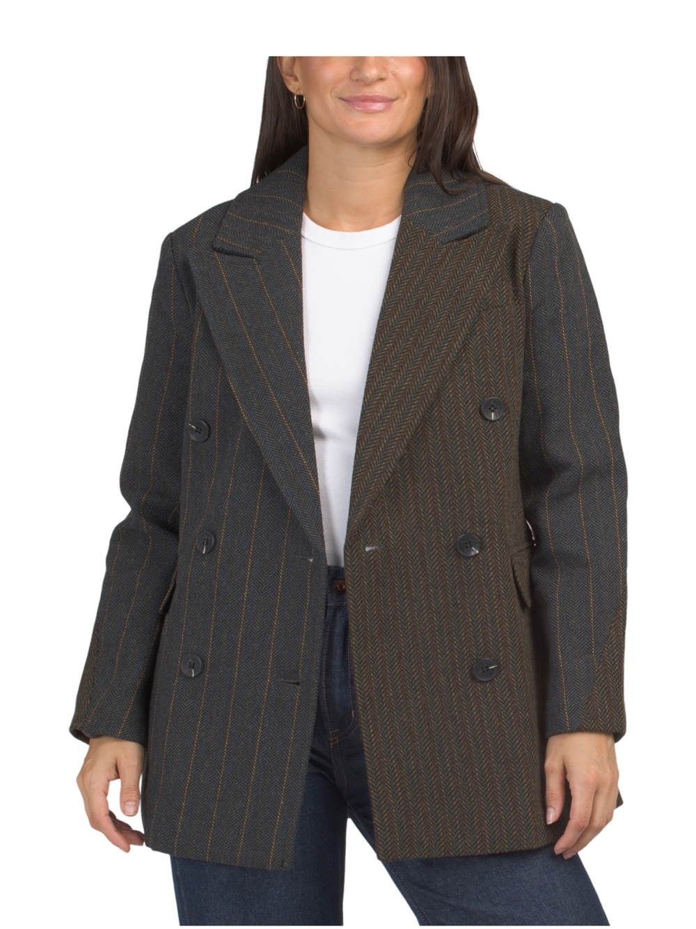 Avec Les Filles Wool Blend Color Block Double-Breasted Coat